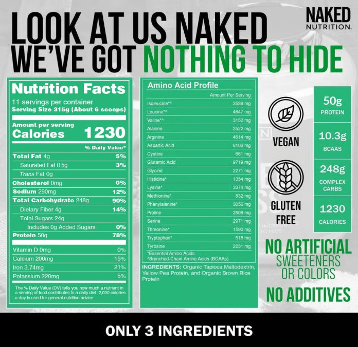 NAKED Vegan Mass Weight Gainer Protein Powder, 8 lb, 1,230 Calories
