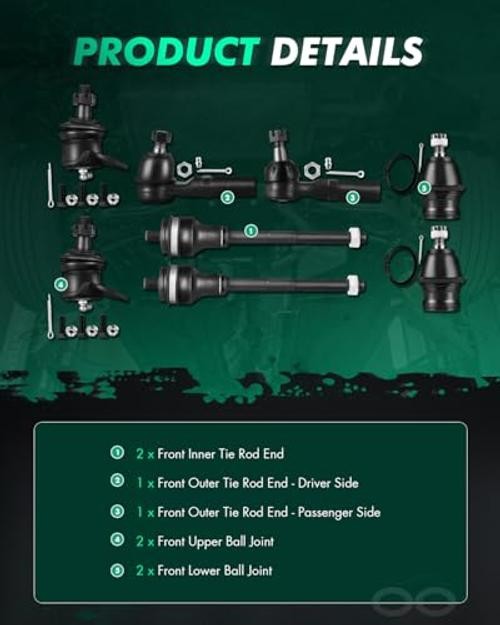 8pcs 4×4 Suspension Kit Front Upper Lower Ball Joints Inner Outer Tie Rod