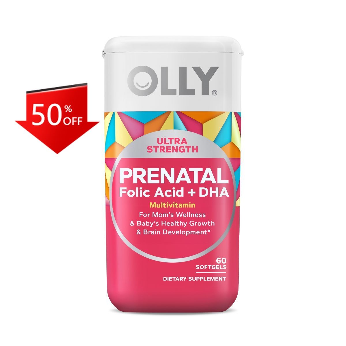 OLLY Ultra Strength Prenatal Multivitamin Softgels with Folic Acid + DHA – 60ct: