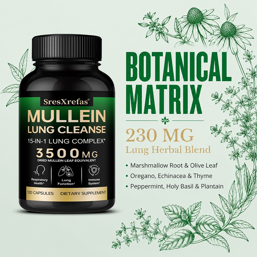 3500mg Mullein Leaf Lung Cleanse 15-in-1 Herbal 30~120 Caps Respiratory & Immune