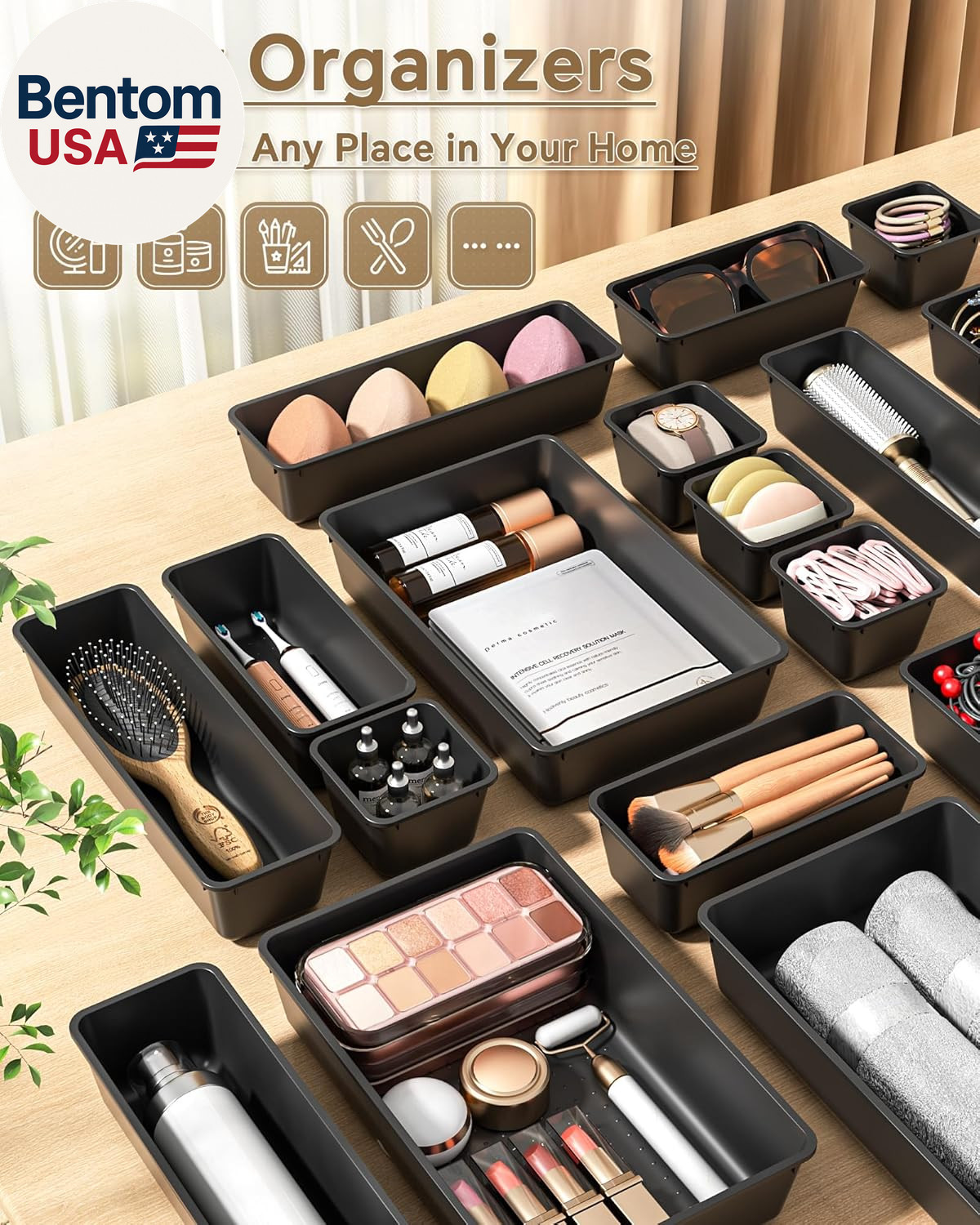25 PCS Plastic Drawer Organizers Set, 4 Sizes Vanity Organizer, Makeup and Desk