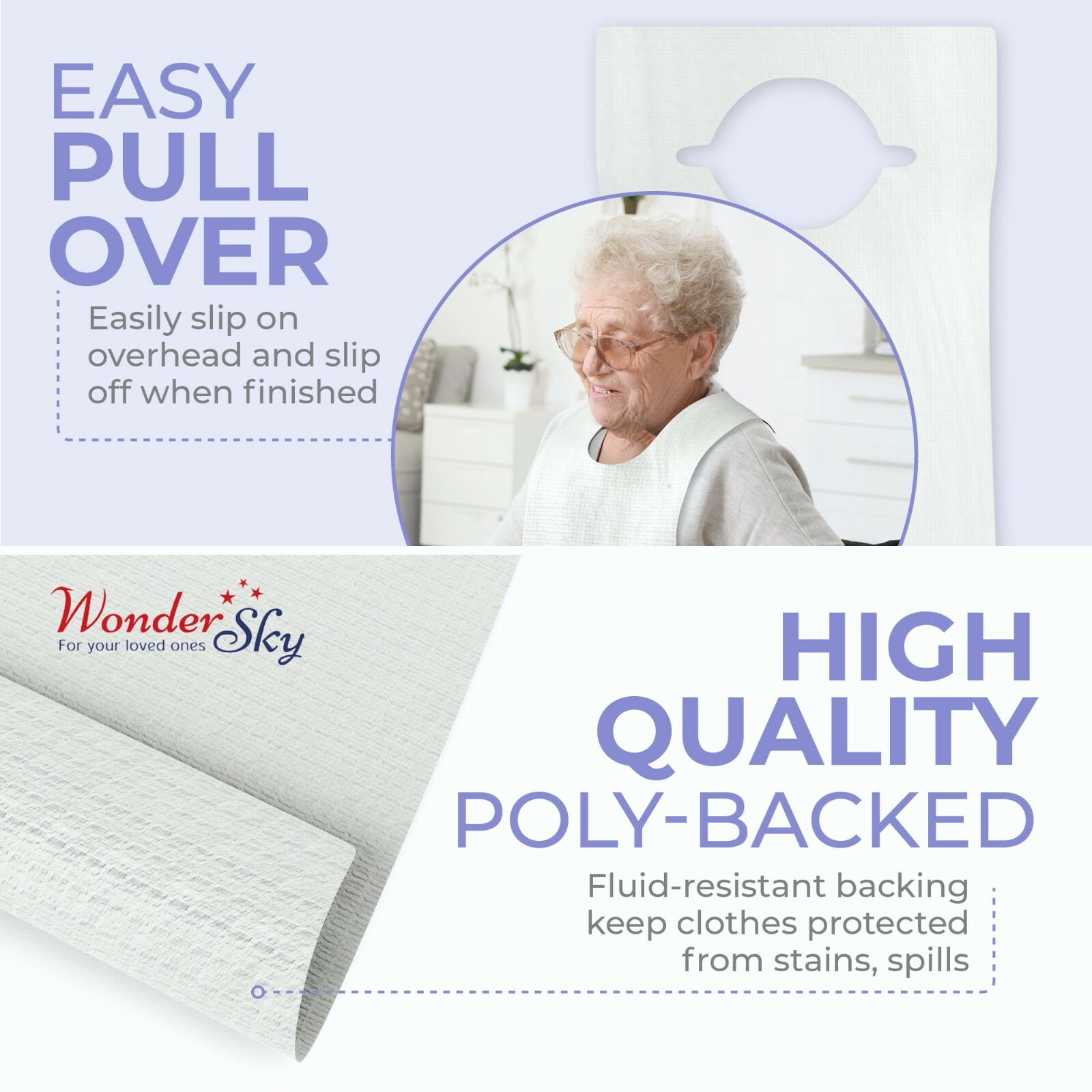 Overhead Slip-On Lightweight & Comfortable White Disposable Adult Bibs 16″ X 33″
