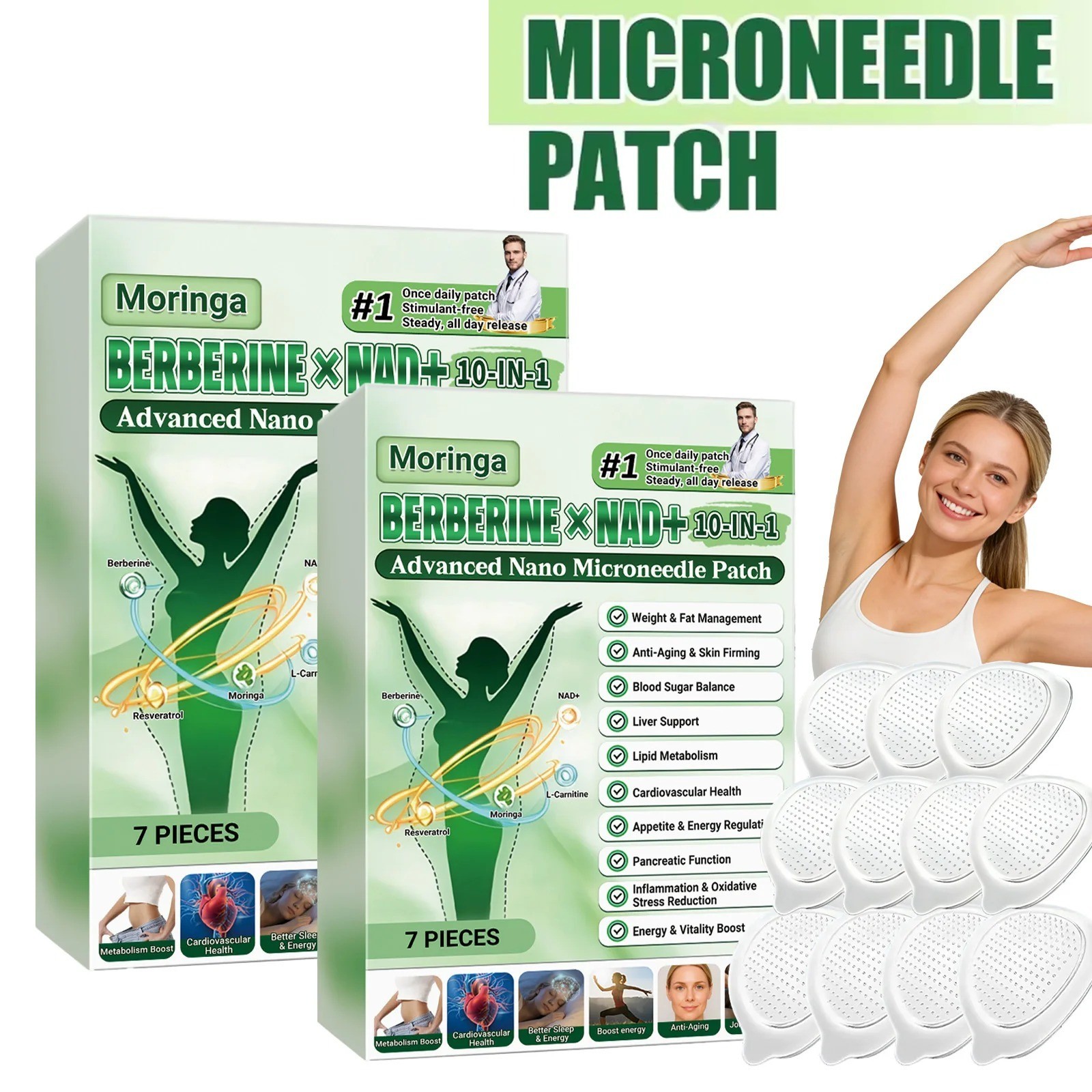 50% OFF Moringa Berberine x NAD+ 10-in-1 Advanced Nano Microneedle Patches New*