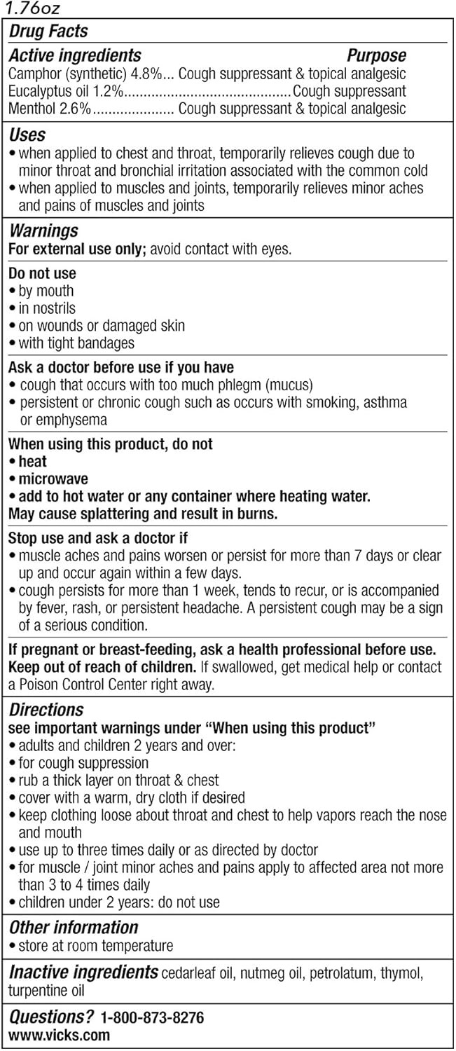 Vicks VapoRub, Original, Cough Suppressant, Topical Chest Rub & Analgesic Ointme