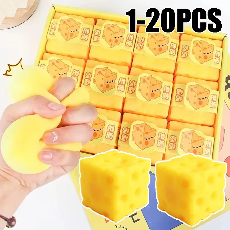 Yellow Cheese Squeeze Toy Soft Rubber Novelty Stress Ball Bouncing Play for Anxi