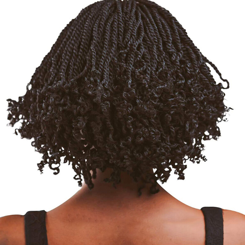 Short Bob Twisted Braids Wig Curly Black Wigs Synthetic Braided Wigs None Lace