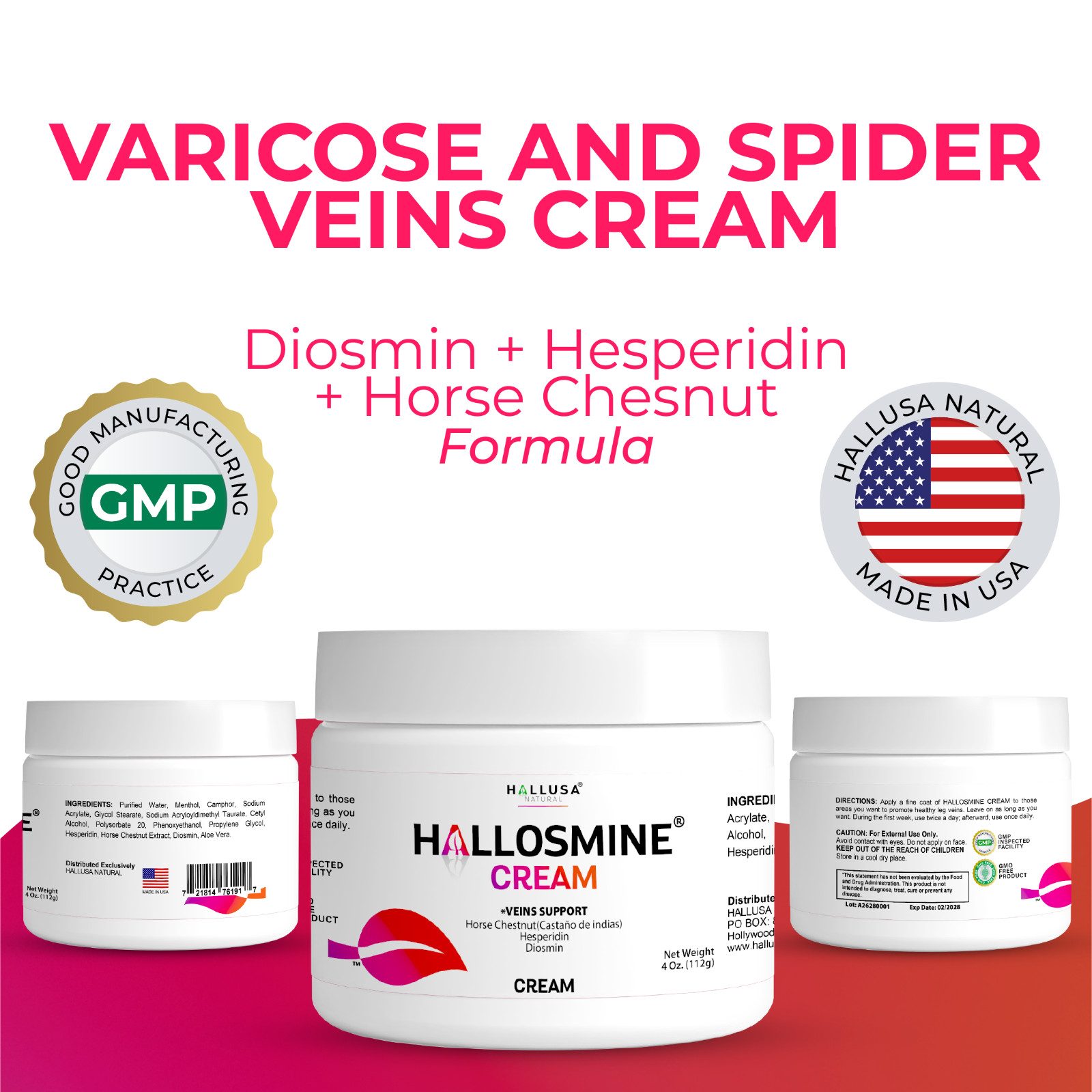2 pack Hallosmine cream + Free Hallosmine Ultra Diosmin, Vein support supplement