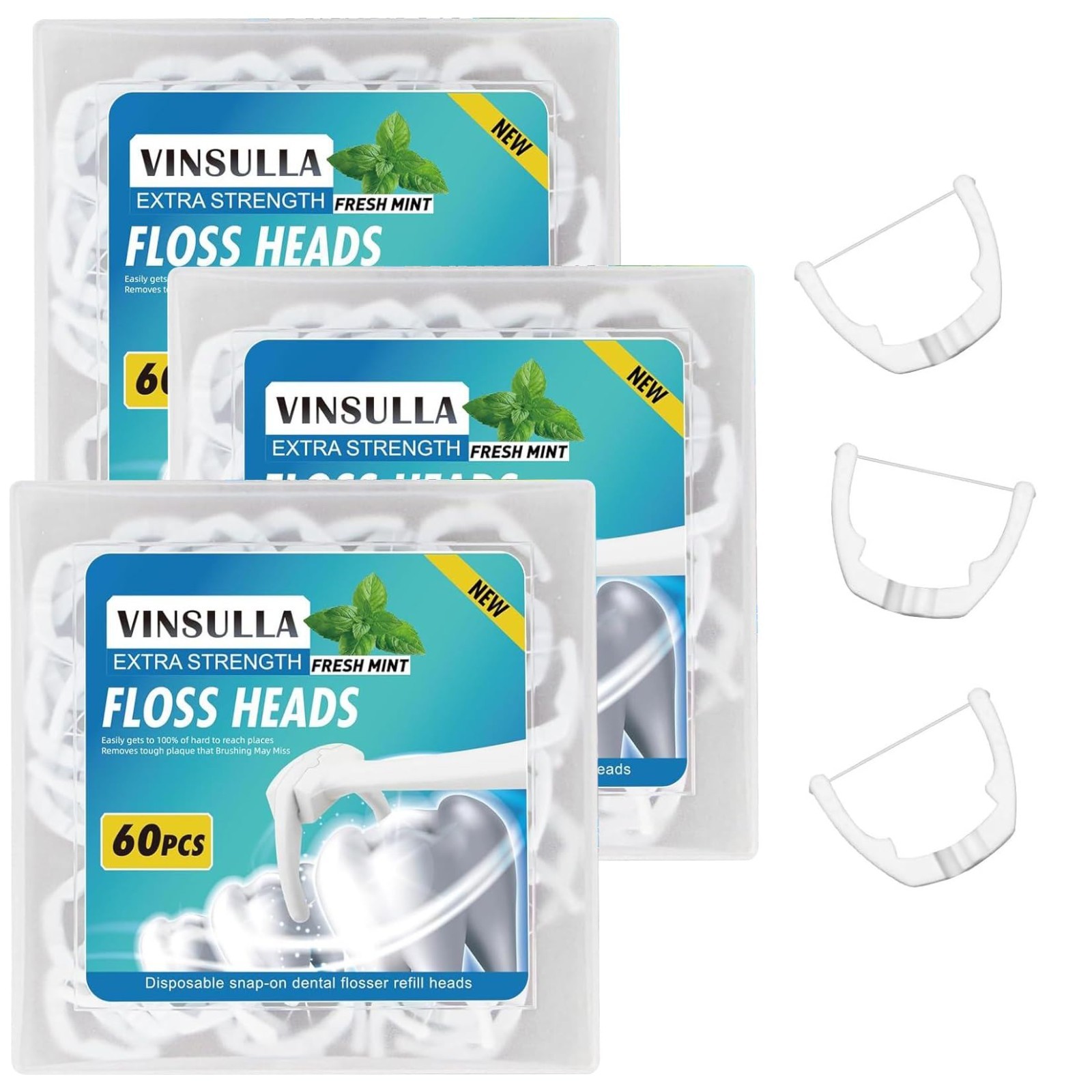 Mint Flosser Refill Heads – 60 Count Pack of 3, Compatible with Ultraclean Acces