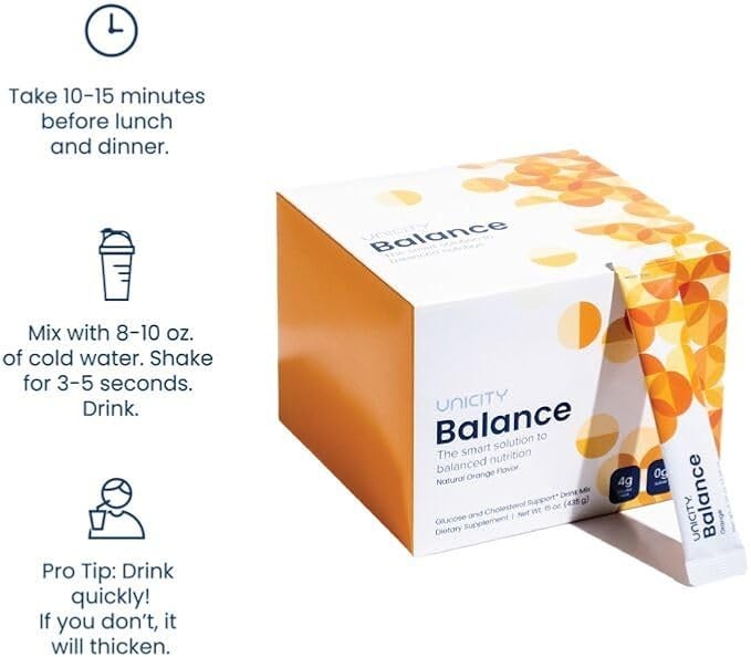 UNICITY Balance Cholesterol Support Drink Mix 30 Stick Pack (ORANGE)