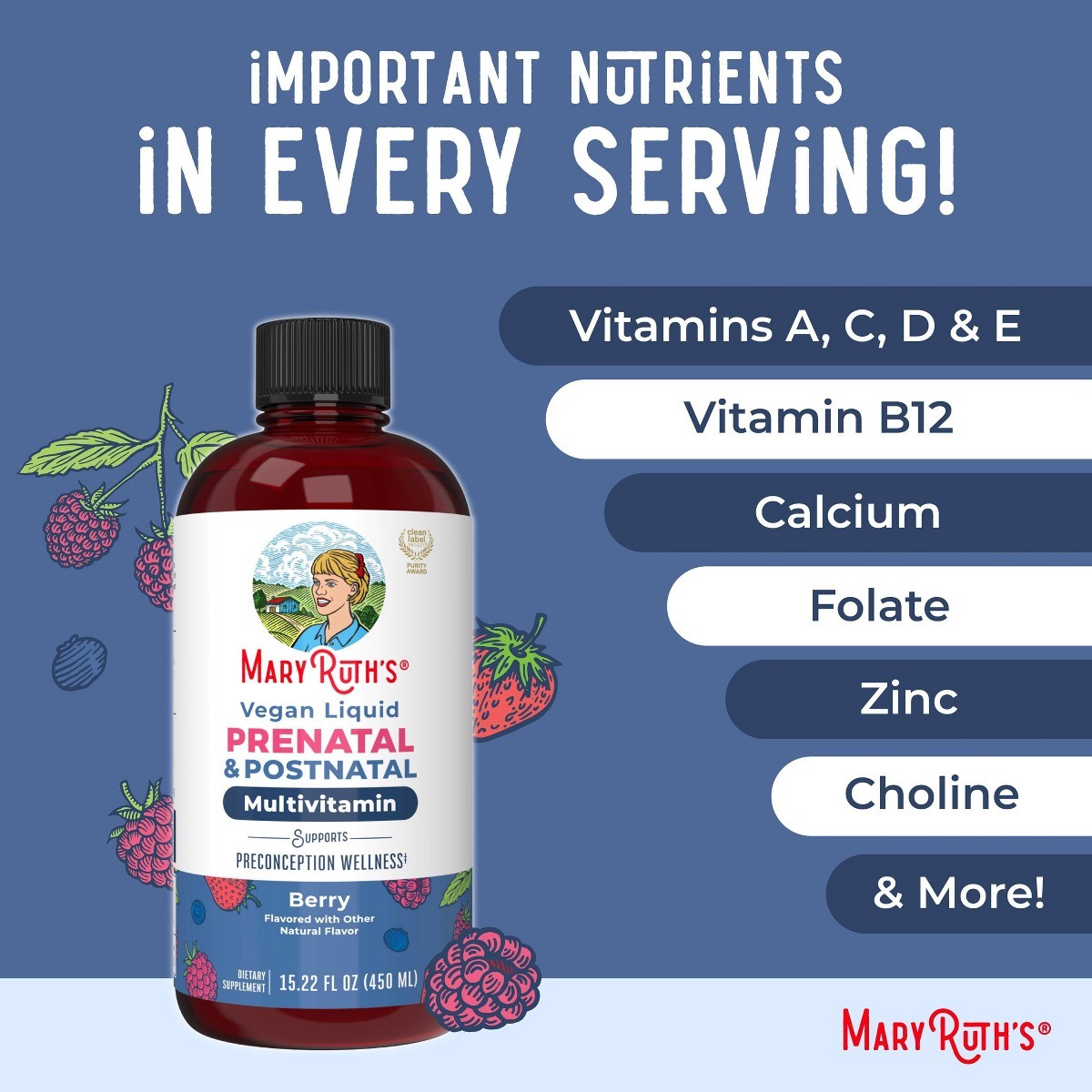 MaryRuth’s Prenatal & Postnatal Liquid Multivitamin – Berry – 15.2 fl oz: Biotin