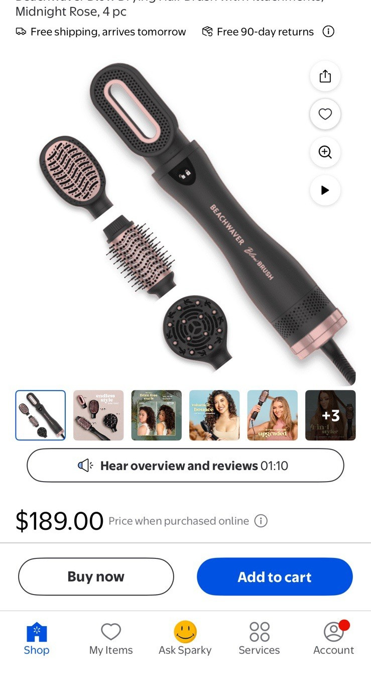 Beachwaver Co. 4-in-1 Blow Brush Dryer Set w/ Attachments, Black/Rose Gold