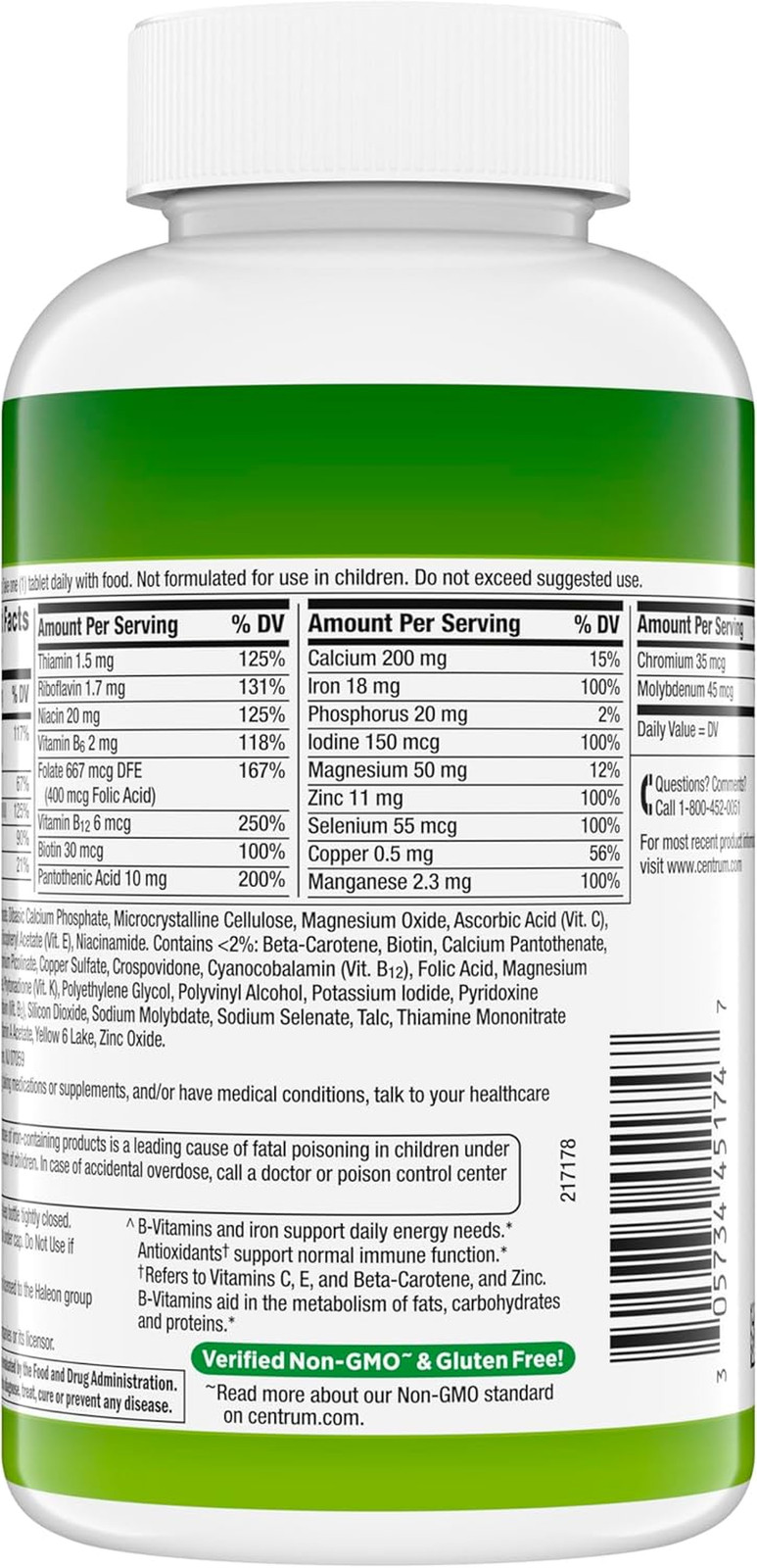 Centrum Adult Multivitamin/Multimineral Supplement with Antioxidants – 200 Count
