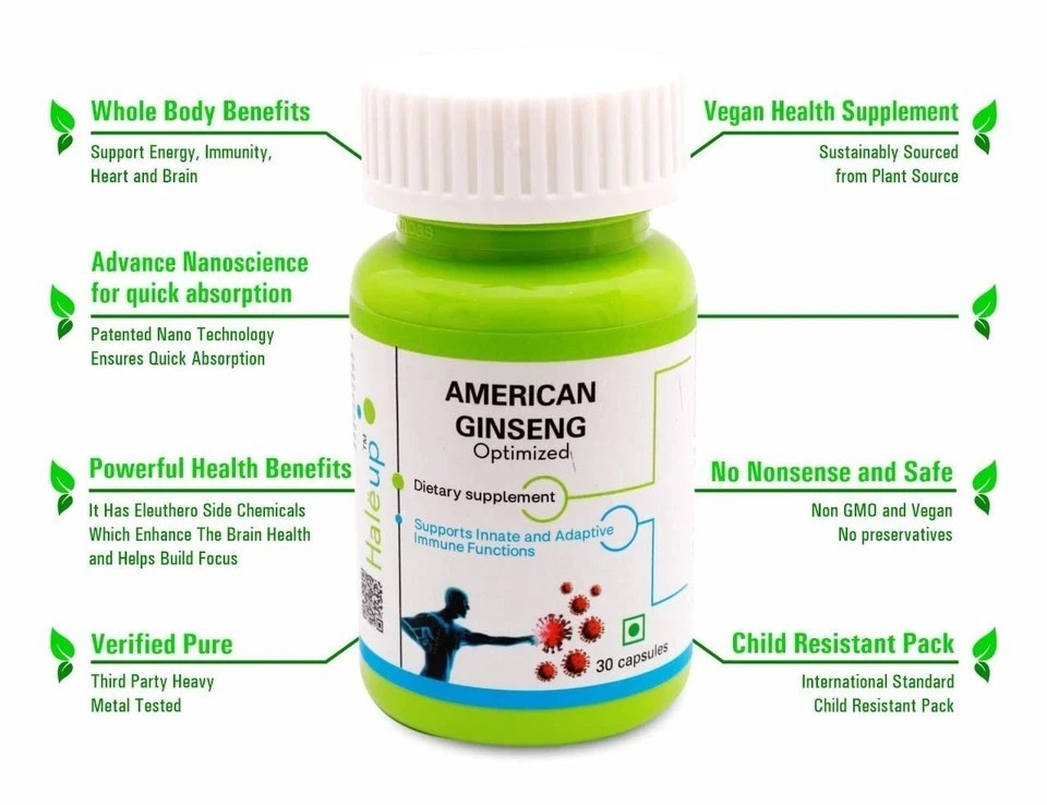 HALEUP American Ginseng 500 Mg 60 Capsules Improves Immunity | Boosts Strength