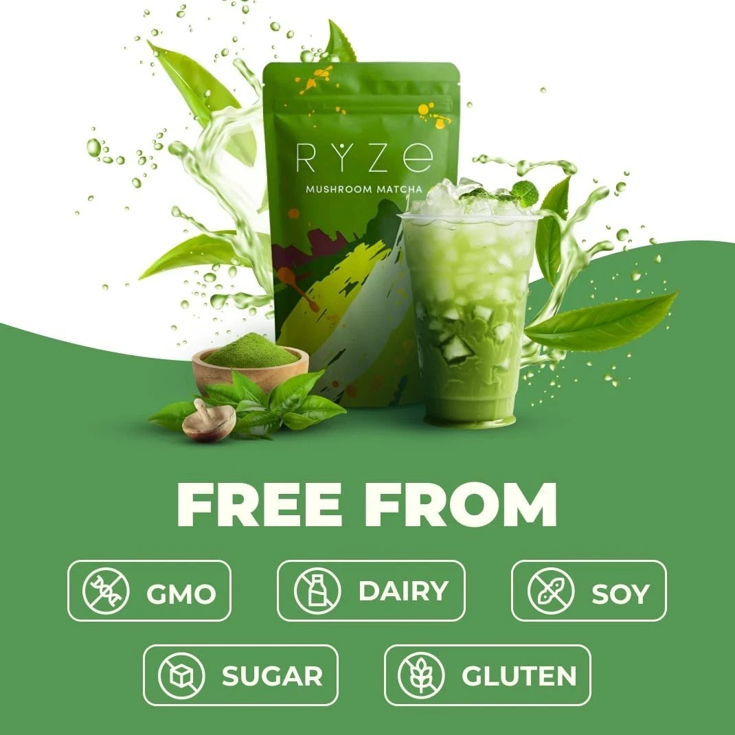RYZE SUPERFOODS Mushroom Matcha, USDA Organic , 30 Servings EXP: 04/01/2027