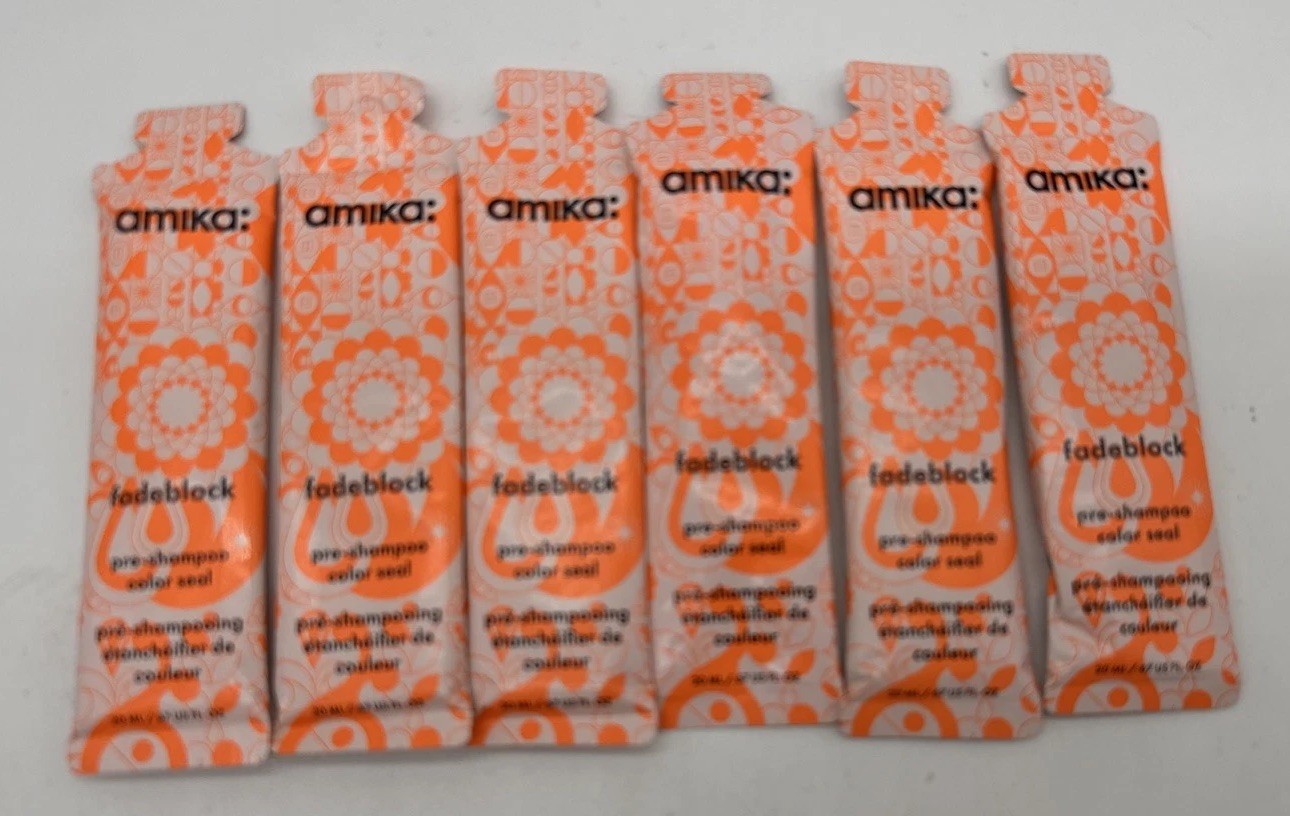 Lot of 6 Amika Fadeblock Pre-Shampoo Color Seal Samples 20ml 0.67 oz Ea.