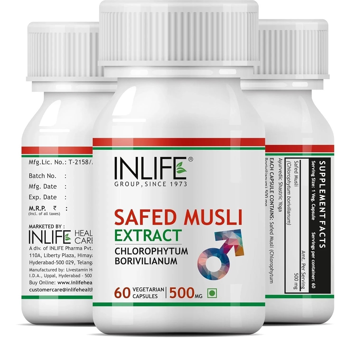 INLIFE Safed Musli Capsules 500mg | Natural Supplement for Strength, Stamina 60N