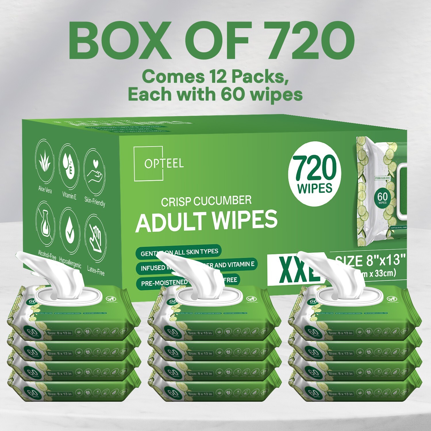 Adult Wipes For Elderly Softly Scented – 8×13″ 720ct (12 Packs of 60)