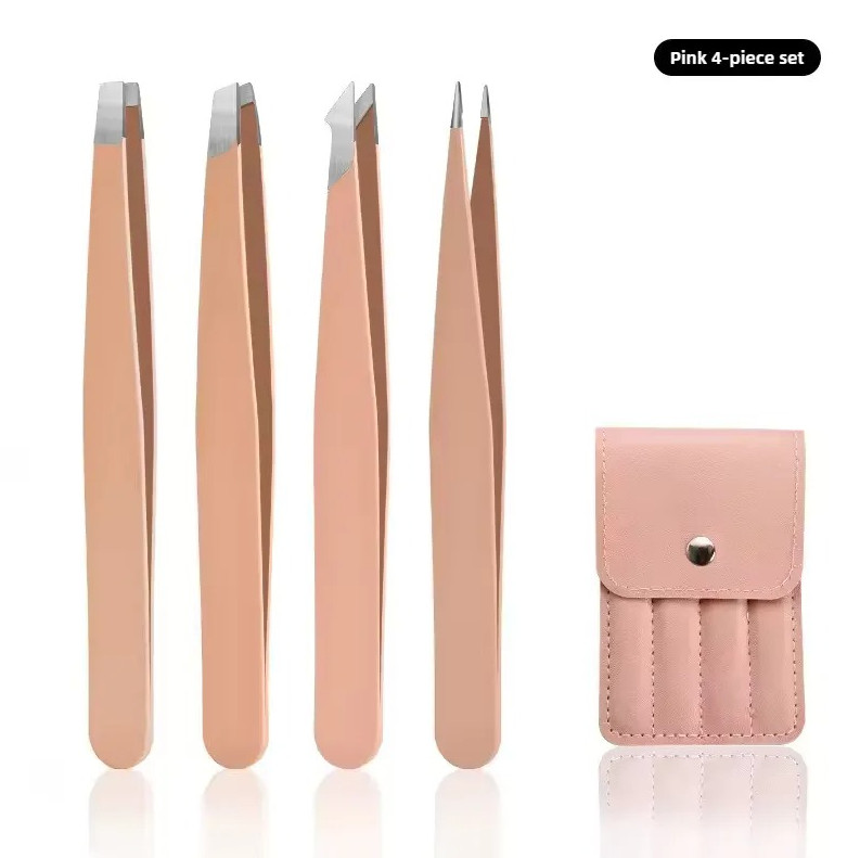 4pcs Stainless Steel Precision Tweezers Set for Eyelash Eyebrow Makeup