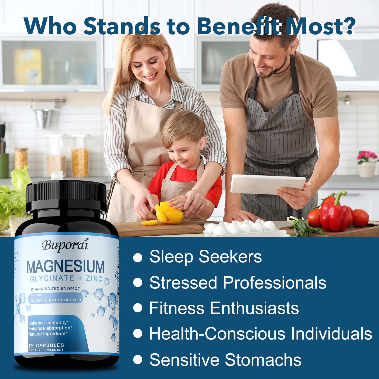 Magnesium Glycinate&Zinc 120pcs-Muscle Relaxation,Supports Bone and Heart Health