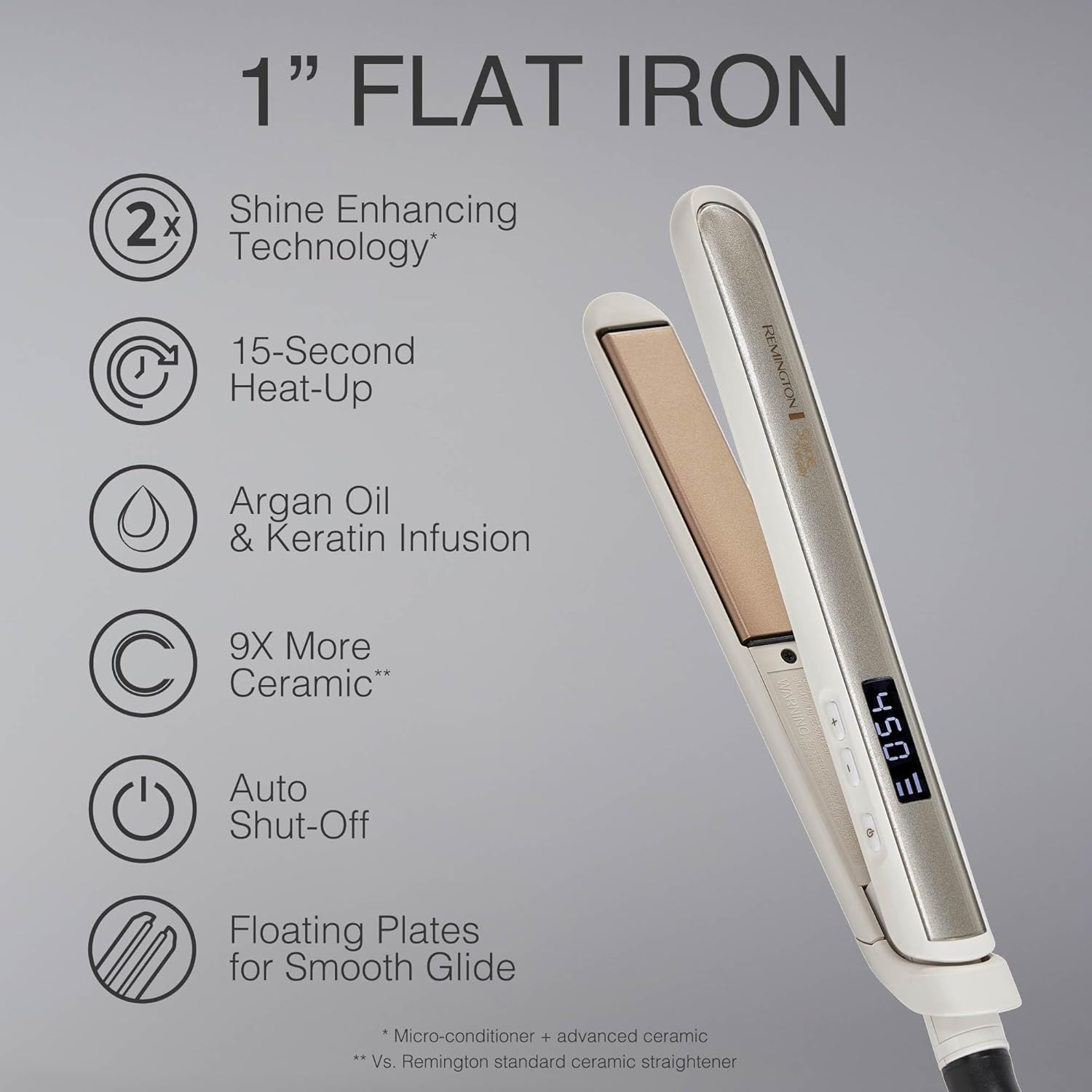 Shine Therapy 1 Inch Hair Straightener Flat Iron with Argan Oil and Keratin
