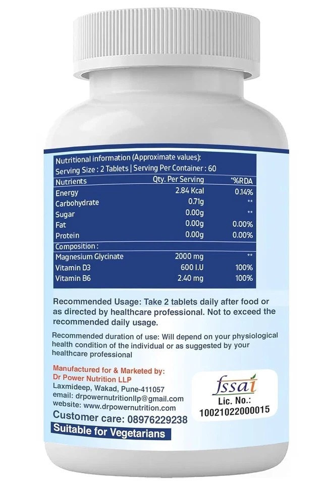 Dr Power Nutrition Magnesium Glycinate 2000mg Chelated Magnesium (120 Tablets)
