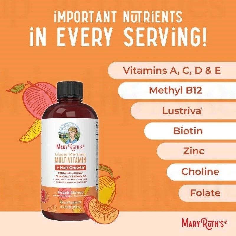Mary Ruth’s Morning Multivitamin Hair Growth Solution 2 Pack Peach Mango 15.22OZ