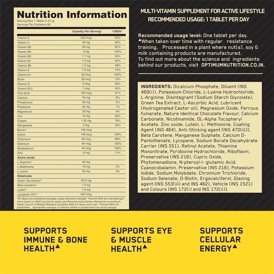 ON Multivitamin for Men – 60 Tabs with 26 Essential Vitamins & Minerals