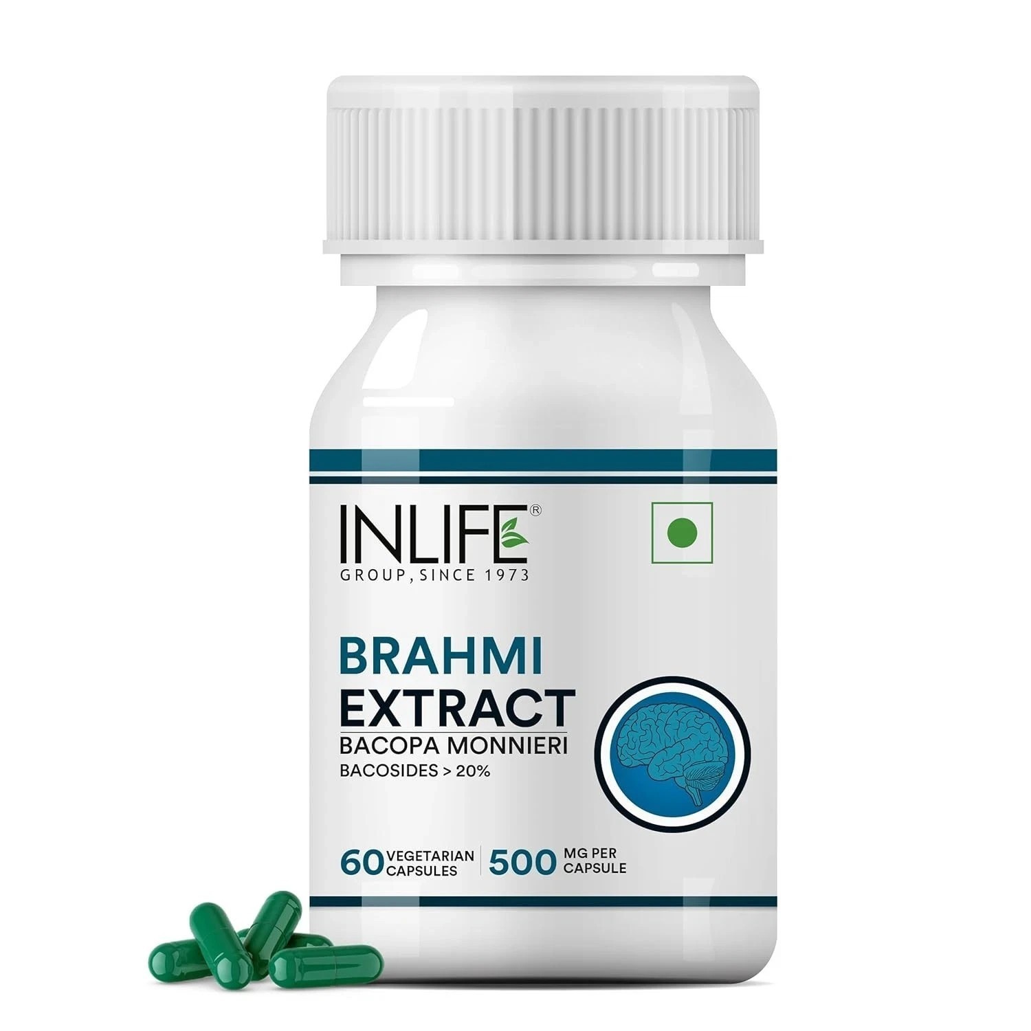 INLIFE Brahmi Capsules 500mg | Bacopa Monnieri Extract – 60 Vegetarian Capsules