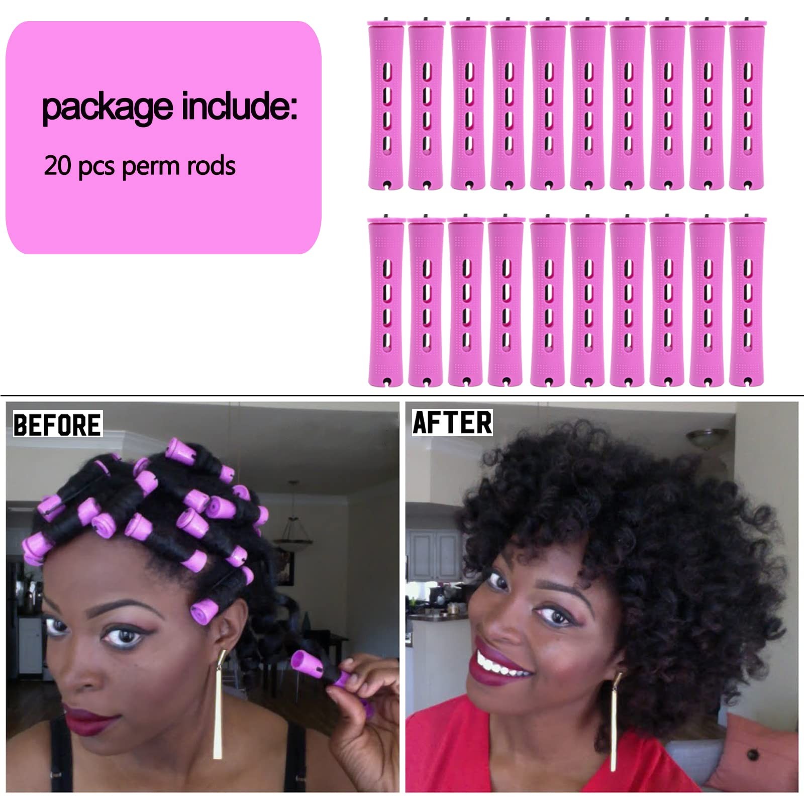 20pcs Women’s Perm Rods Set for Natural Hair: 2 1 Count (Pack of 20), Purple