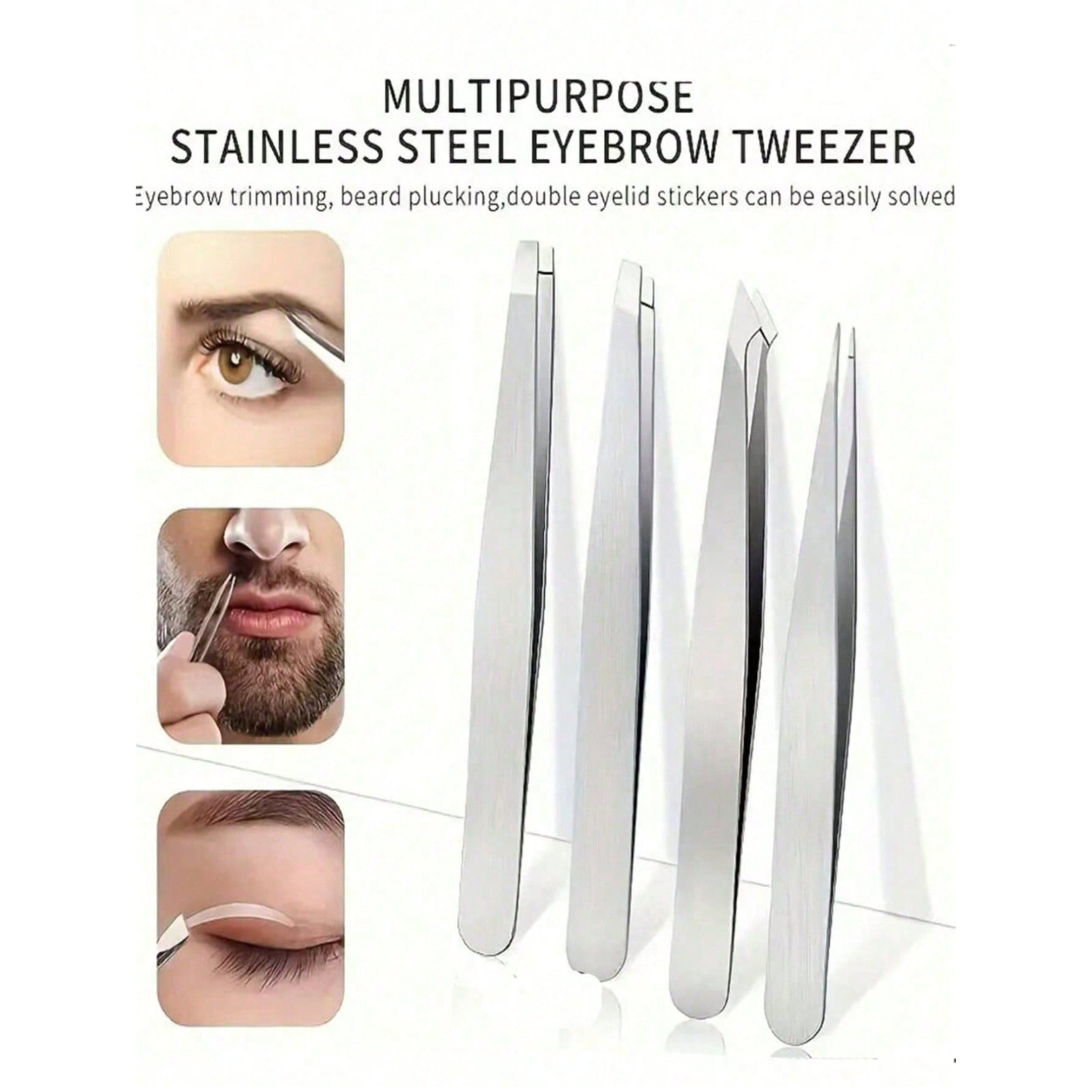 4x Professional Eyebrow Tweezers Set Plucker Puller Slanted Pointed Tip Manicure