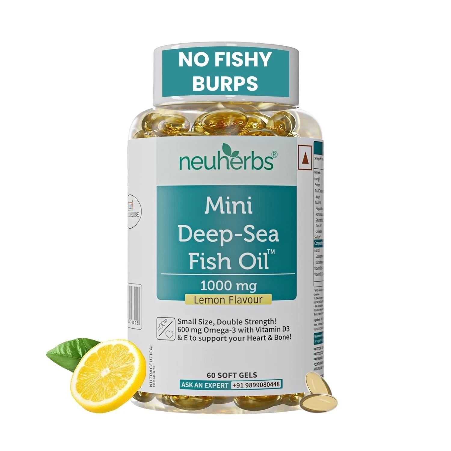 Mini Deep Sea Omega 3 Fish Oil 1000mg Supplement, No Fishy Burp (60 Capsules)