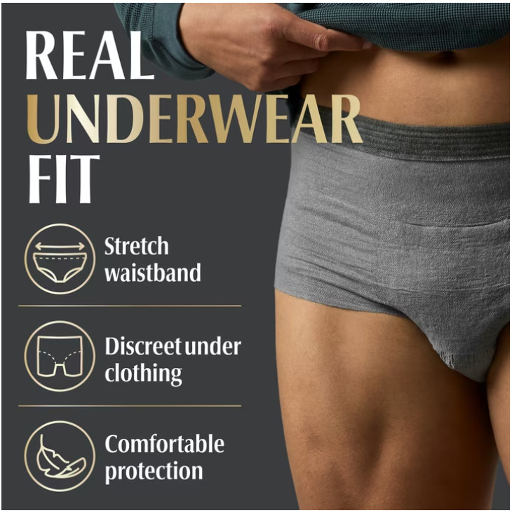 Depend Real Fit Incontinence Underwear for Men, Adult, L/XL, Grey, 52 Count