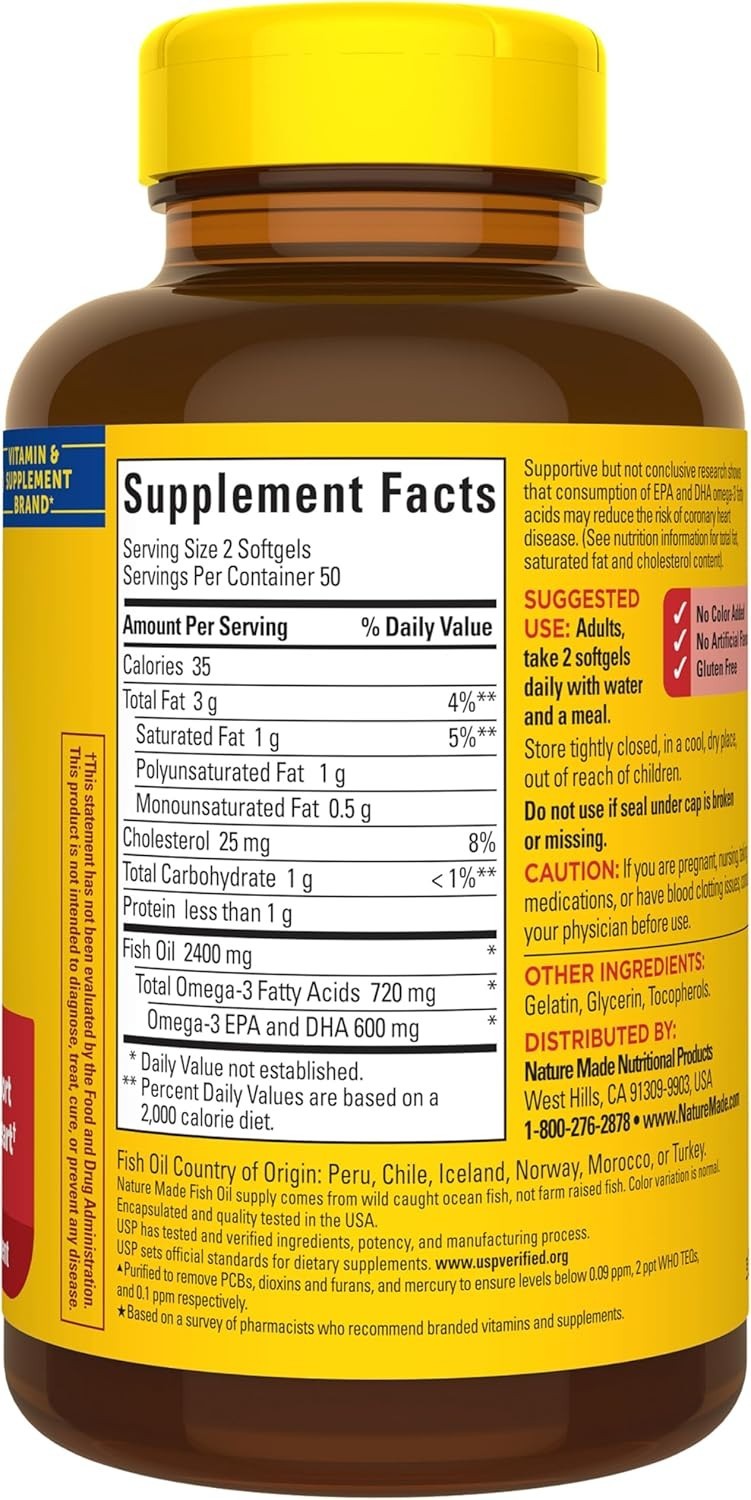 Pure Omega 3 Fish Oil Softgels – Supports Heart Health, 1200mg, 50-Day Supply
