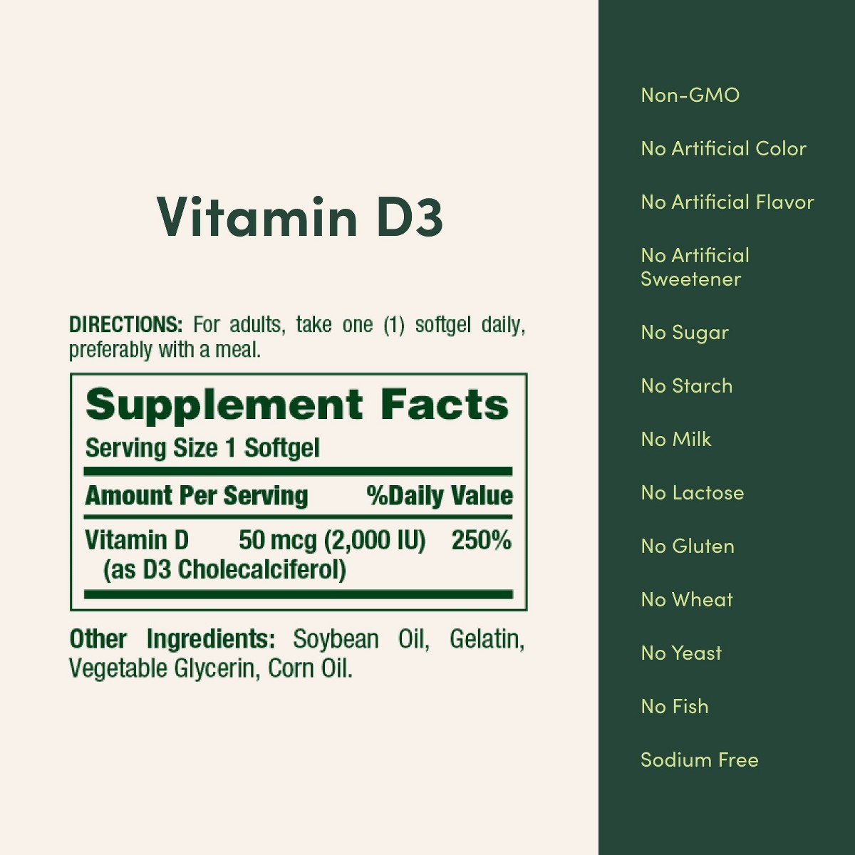 Nature’s Bounty Vitamin D3 2000IU Softgels – 350ct