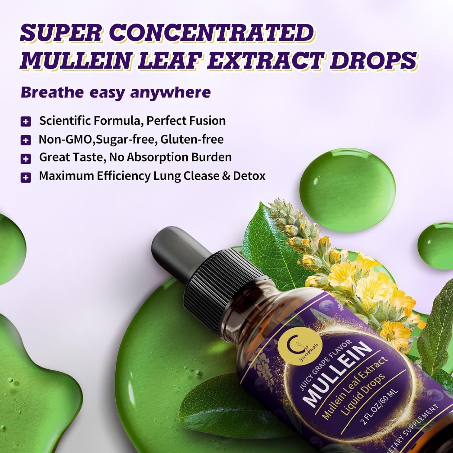 Mullein Drops for Lungs – Mullein Leaf Extract with Chlorophyll for Lung and Res