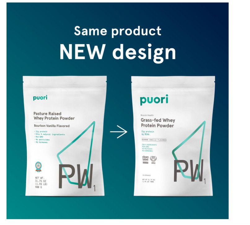 Puori PW1 Whey Protein Bourbon Vanilla 30 Servings Grass Fed BCAA