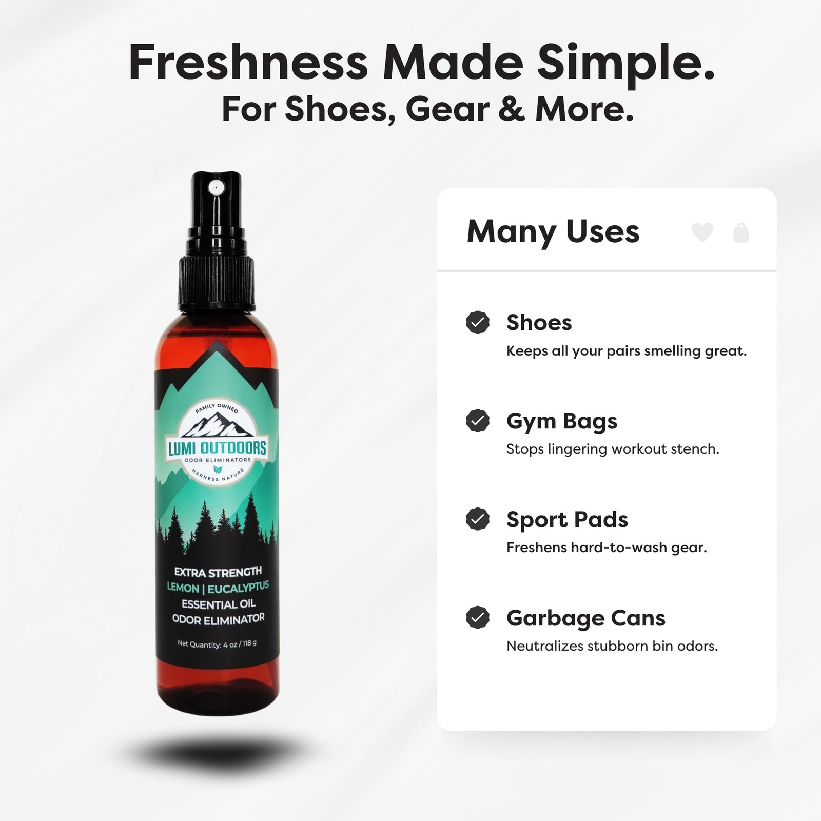Lumi Outdoors Natural Shoe Deodorizer Spray – Odor 4 Fl Oz (Pack of 1)
