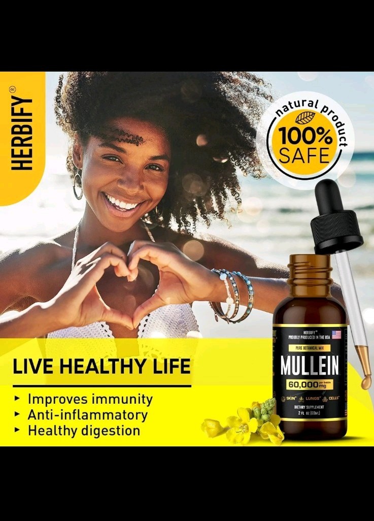 HERBIFY Mullein Leaf Extract Liquid Drops 4oz Respiratory & Lung Detox Cleanse