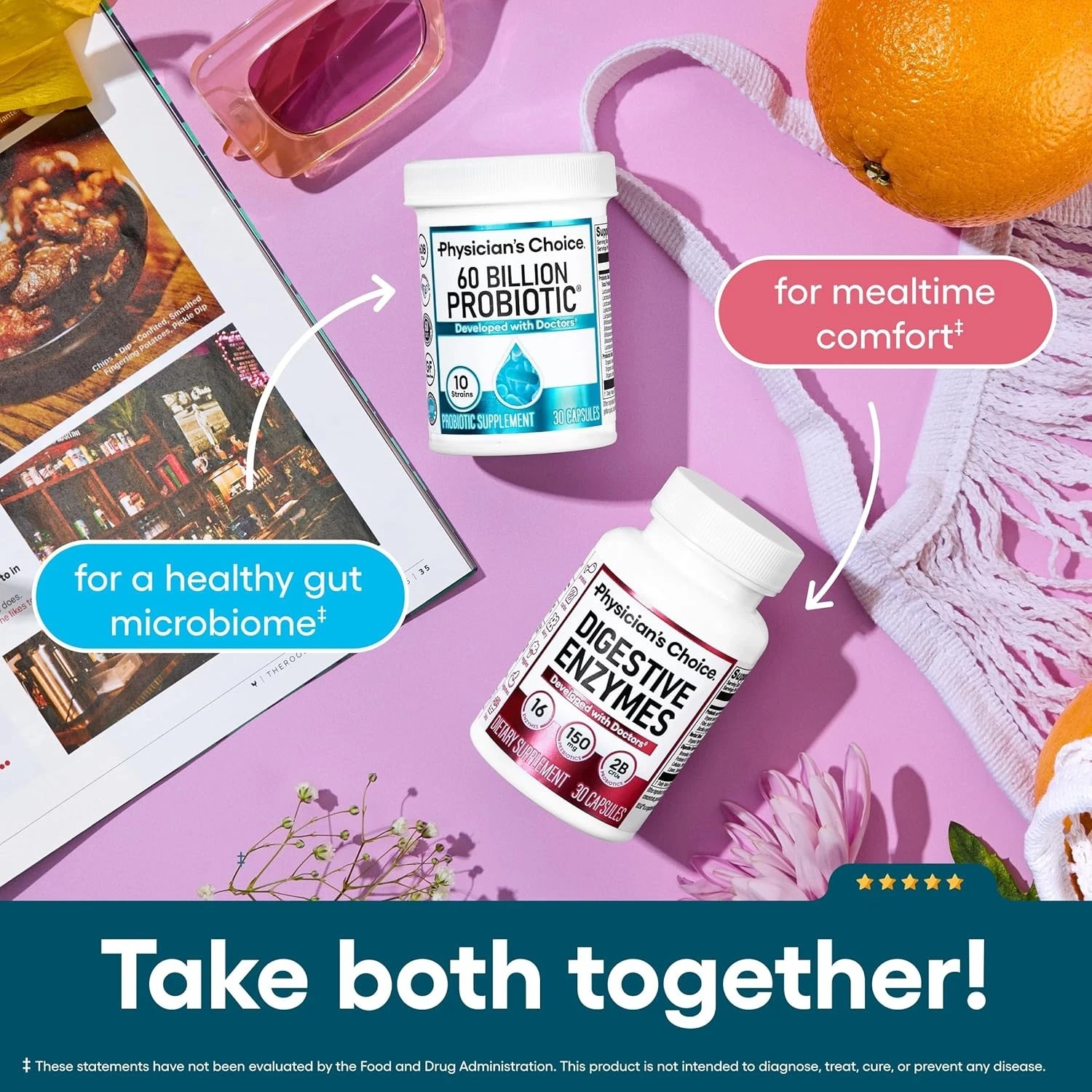 2 BOTTLES- Physician’s Choice 60&Billion Probiotic Dietary Supplement-30Capsules
