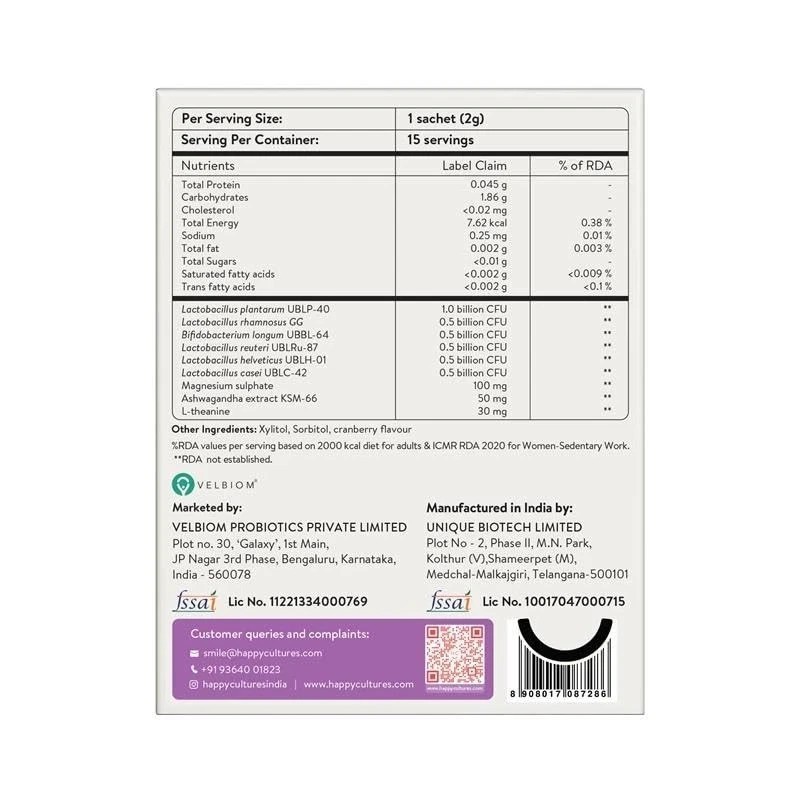 Happy Cultures Stress Who Sachets Ashwagandha KSM66, Magnesium, L-Theanine 15x2g