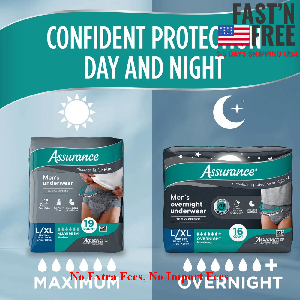 2 Pack Assurance Men’s Incontinence Underwear, L/XL, Maximum, 36 Ct, (72 Total)