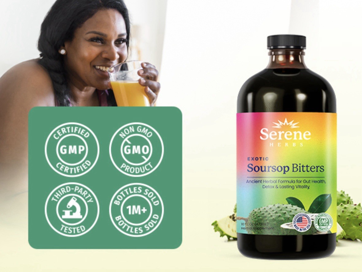 Serene Herb Exotic Soursop Bitters Liquid Gut Health Detox Lasting Vitality 16oz