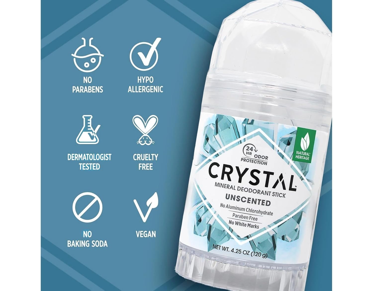 (3 PACK) CRYSTAL Deodorant Stick (30003), Unscented, 4.25 Ounce, Paraben Free
