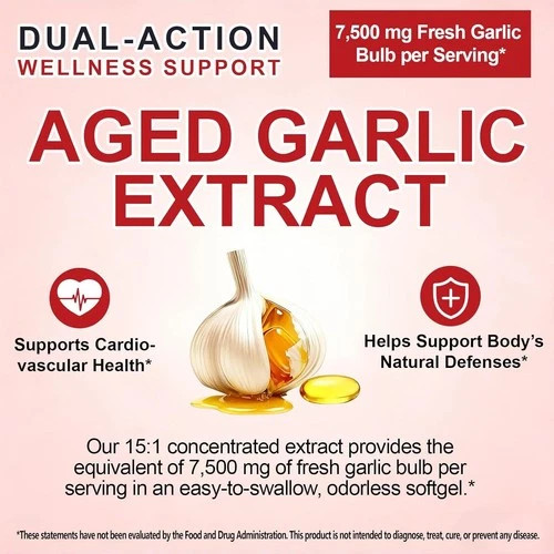 1 PACK Elare Aged Garlic Extract, 300 Softgels, 7500mg Odorless | Heart & Immune