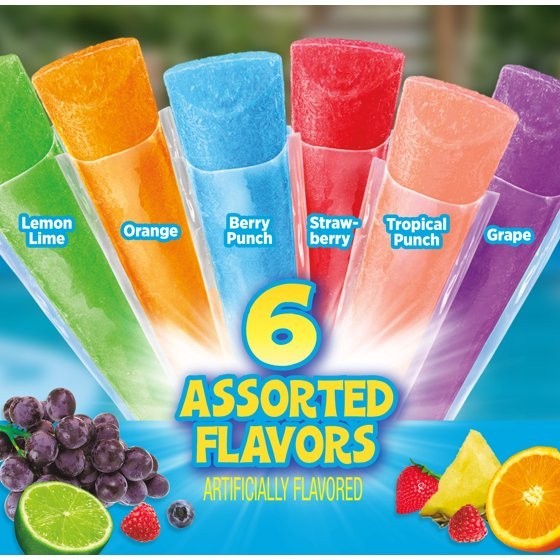 Pop-Ice Assorted Fruit Freezer Ice Pops, Gluten-Free Frozen Snack, 1.5 oz, 80 Ct