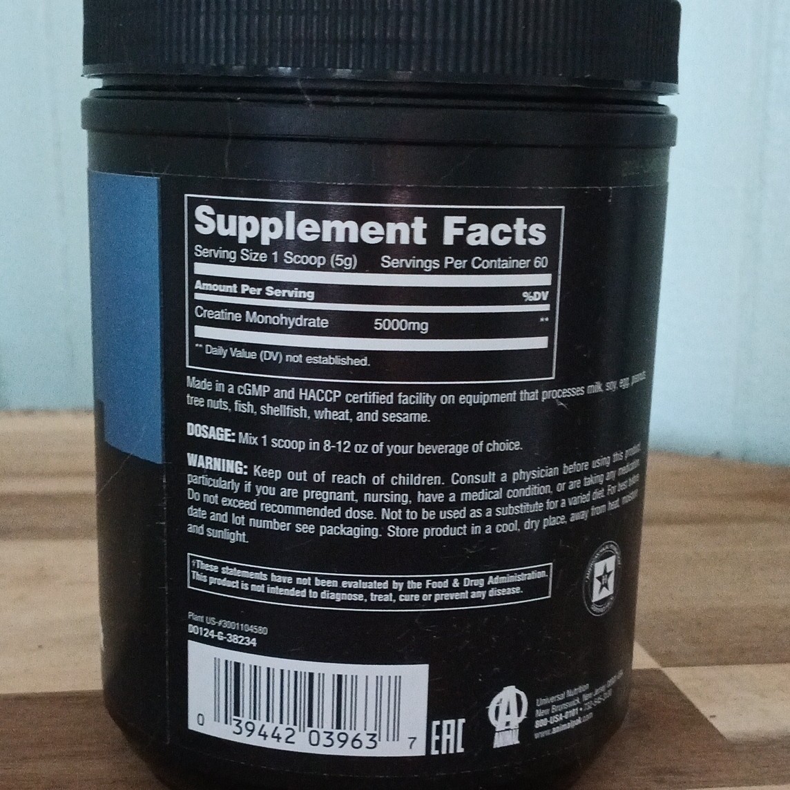 Animal Creatine Monohydrate Powder Unflavored 60 Servings 10.58 oz