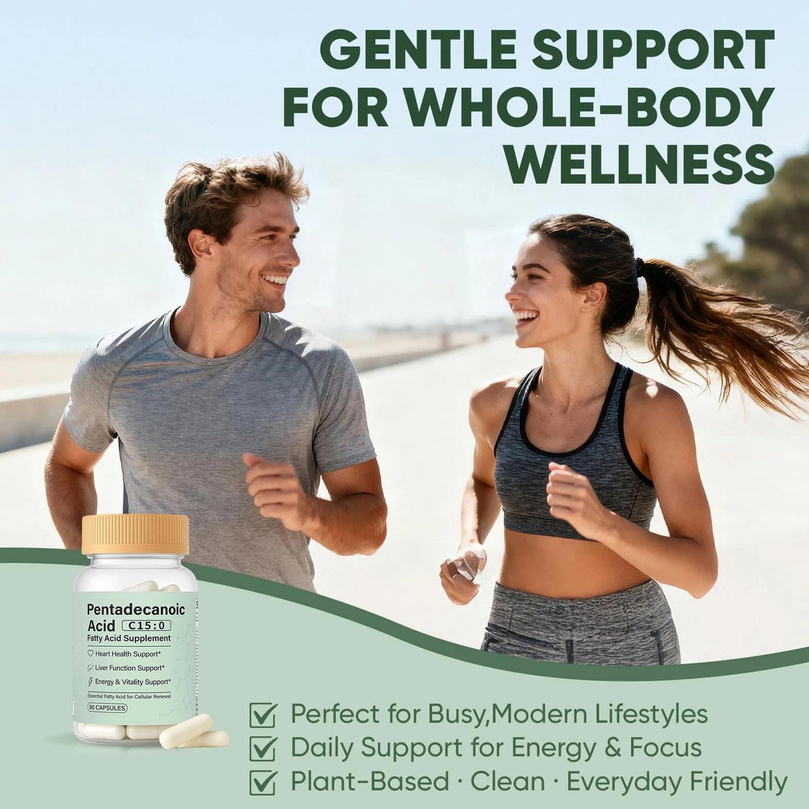C15:0 Fatty Acid Supplement, 90 Pentadecanoic Acid Capsules, Pure Plant-Based Es