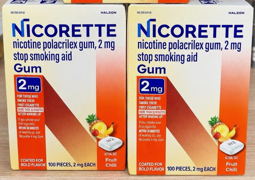 Nicorette Value Pack Fruit Chill 2mg Coated Gum 100 Pieces (2 Packs) EXP 09/2028