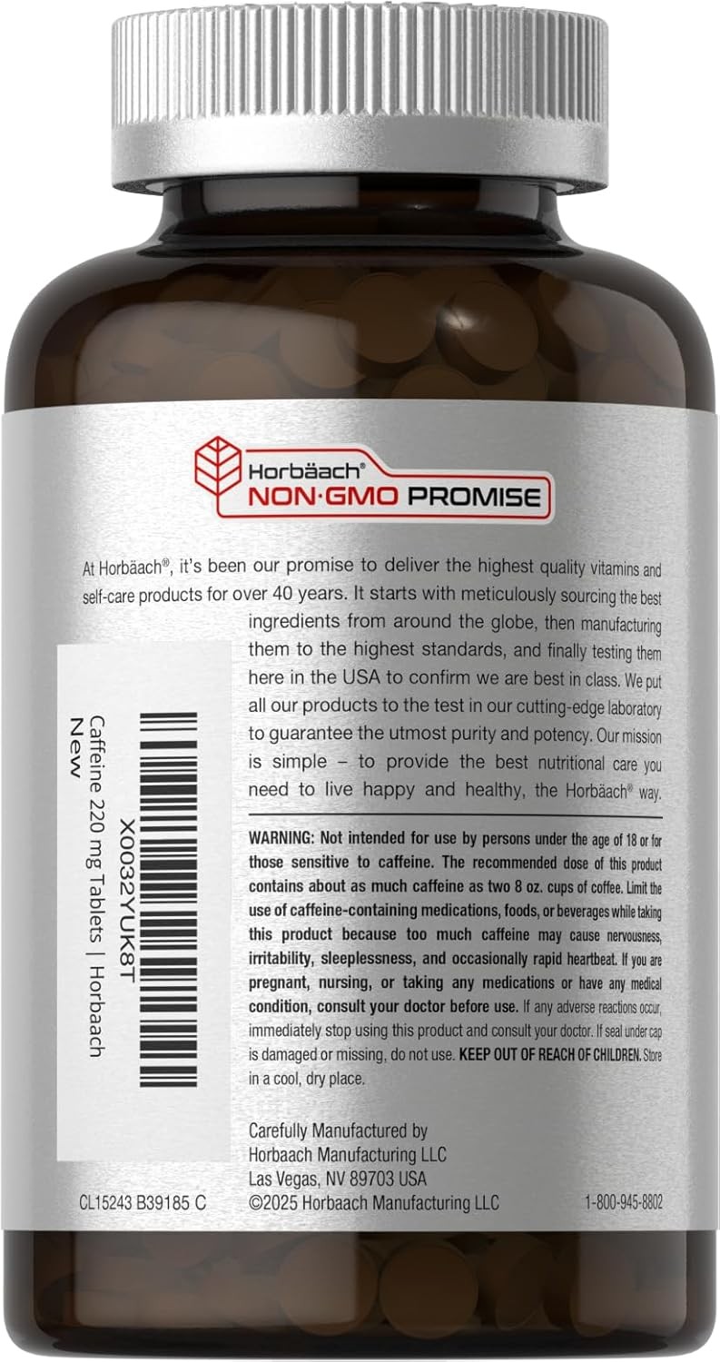Caffeine Pills 220mg With Green Tea | 500 Tablets | Vegetarian | by Horbaach