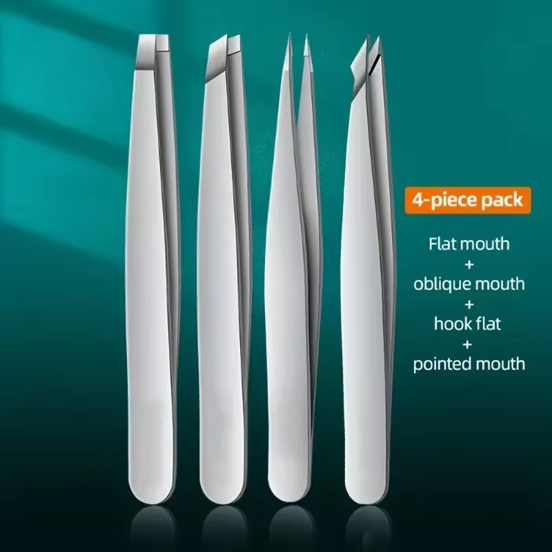 4pcs Professional Tweezers Set for Eyebrows, Splinters & Ingrown Hair Removal*